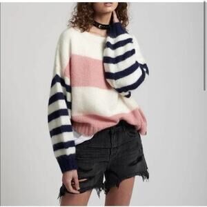 One Teaspoon Heather Blue Pink White Striped Oversized Mohair Knit Sweater SZ XS